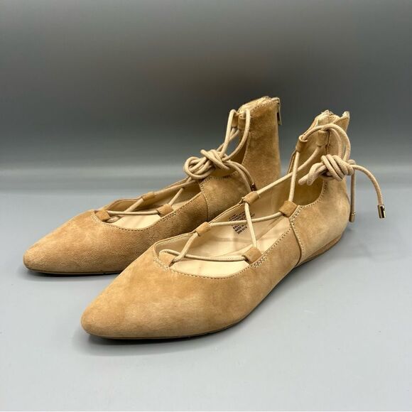 Nine West Tan Shearluko Lace Up Suede Flats - Picture 6 of 6